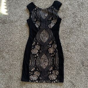 BCX Black and Cream Floral Lace Mini Dress